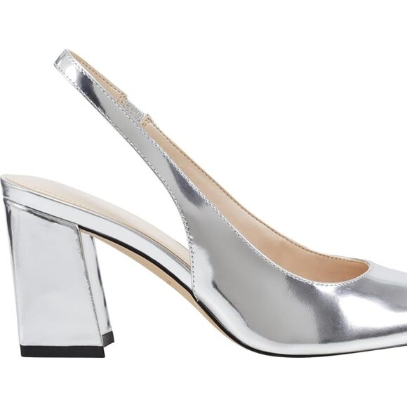 NEW NIB Marc Fisher Slingback Silver Metallic Pumps Size 8 or 8.5 Shoes Womens - Picture 2 of 6